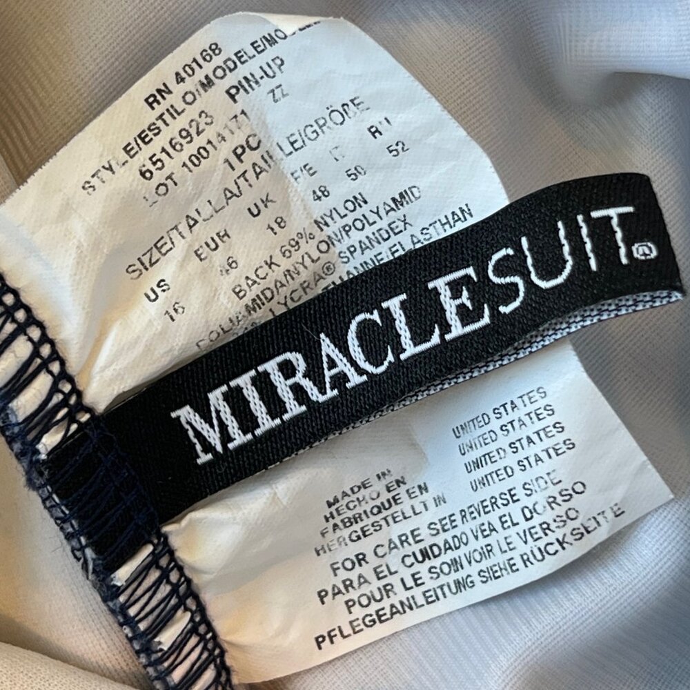 Miraclesuit Siera Lush Lanai Pin-Up One Piece Swimsuit Navy White Silver Size 16 - Picture 9 of 10